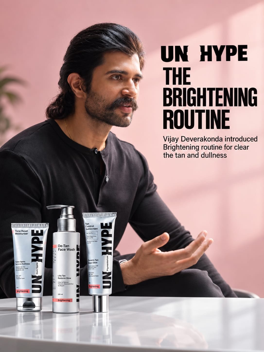 Vijay Deverakonda in the launch image for skincare label Unhype